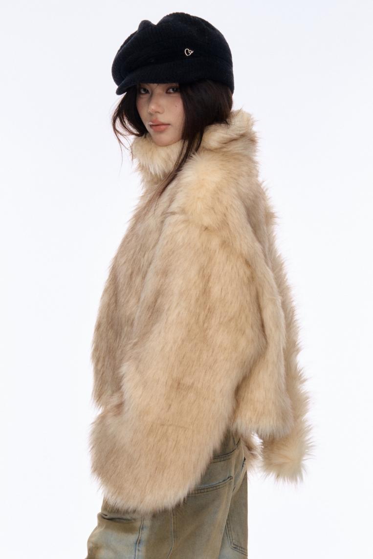 Contrast Eco-Fur Jacket & Scarf