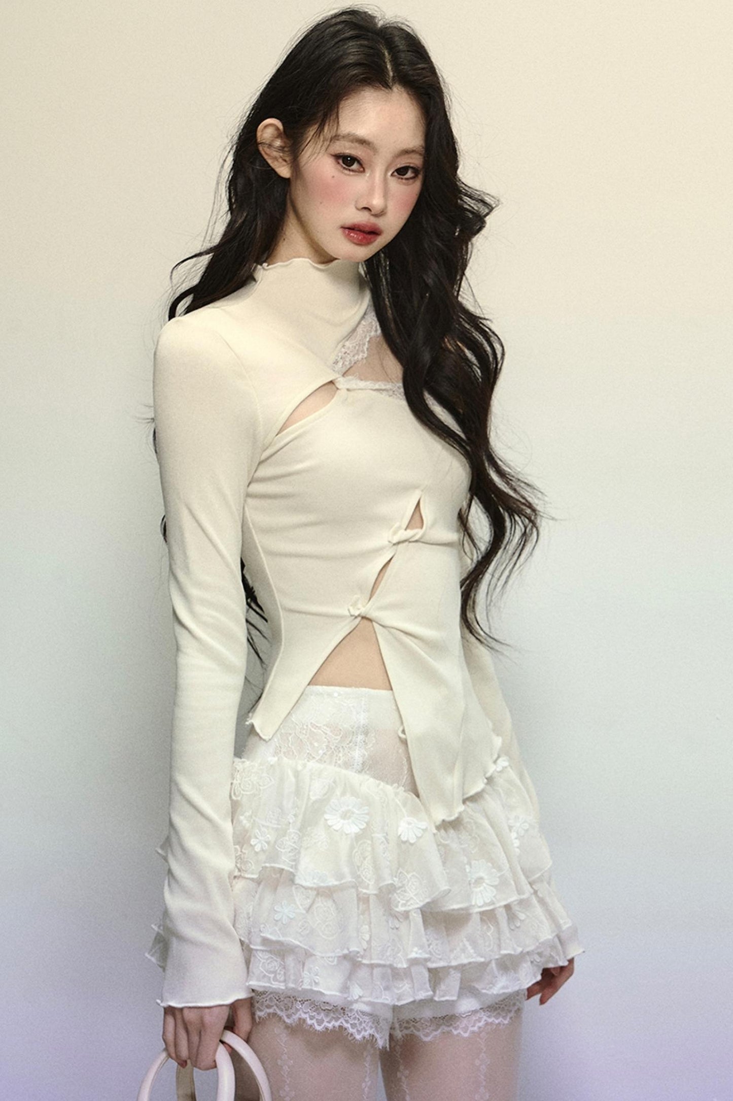 Elegant Half-High Neck Lace Top