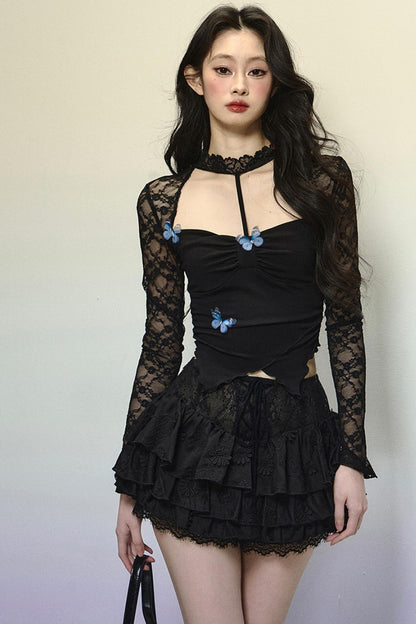 High-Waisted Jacquard Short Skirt