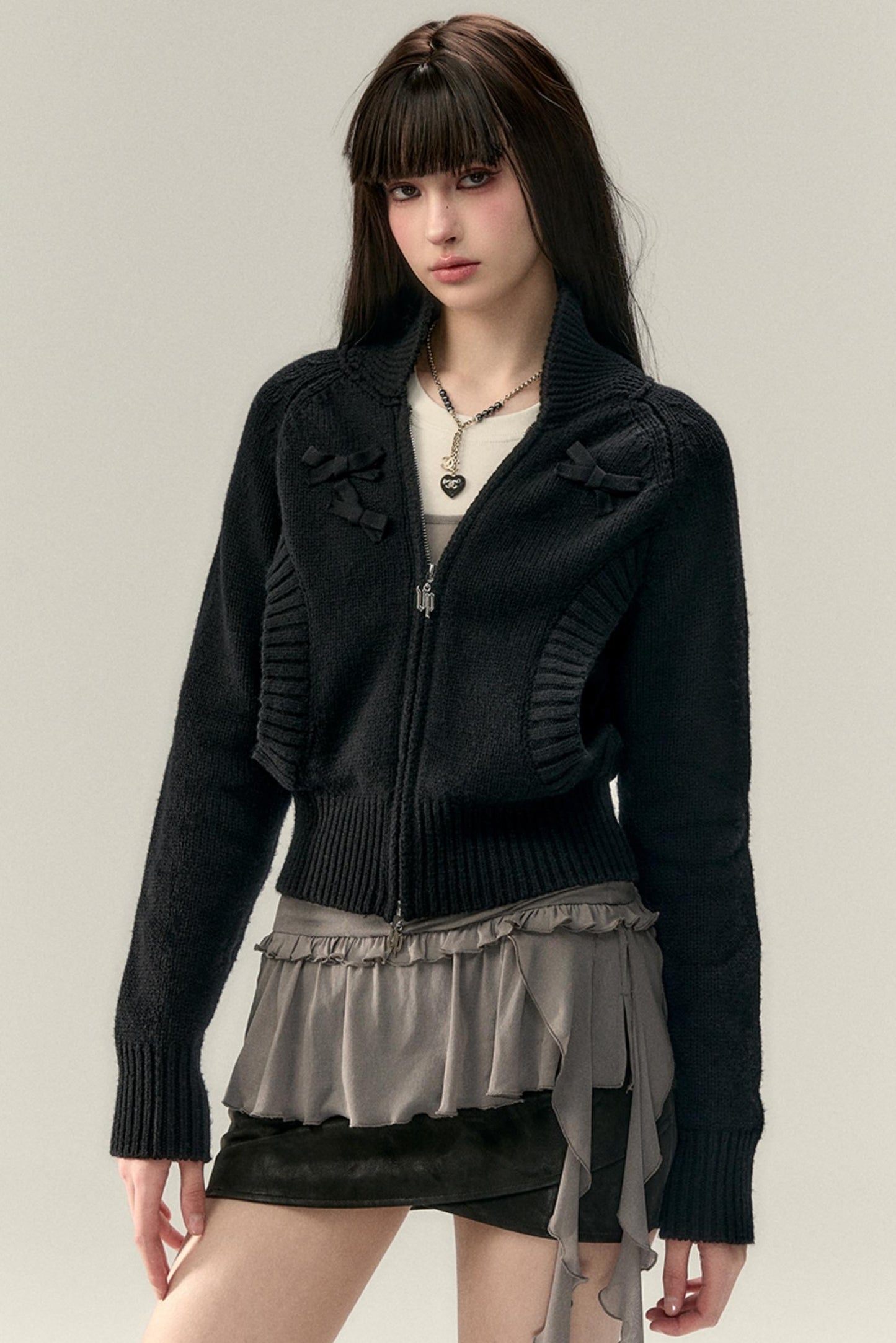 Three-Dimensional Ribbon Pocket Cardigan