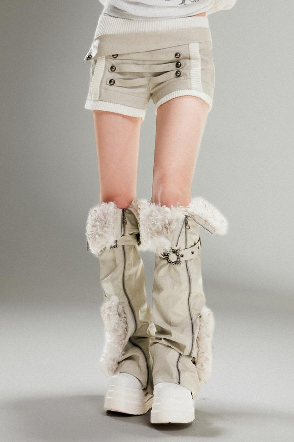 록 가죽 반바지 & 레그웨어 세트-UP 