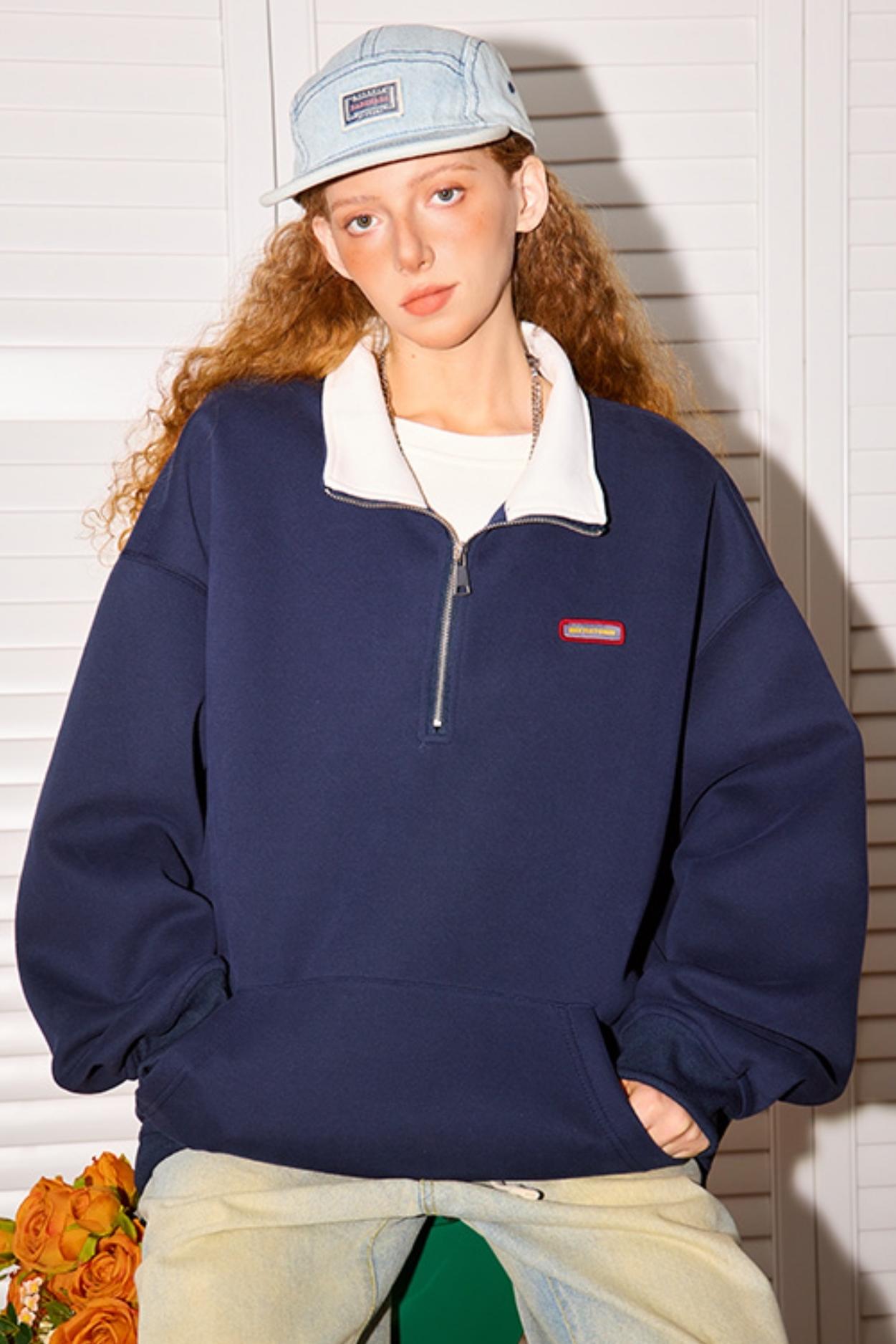Polo Neck Zip-Up Sweatshirt