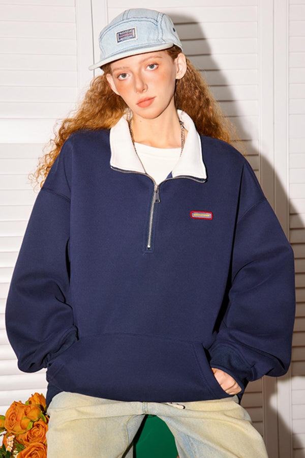 Polo Neck Zip-Up Sweatshirt
