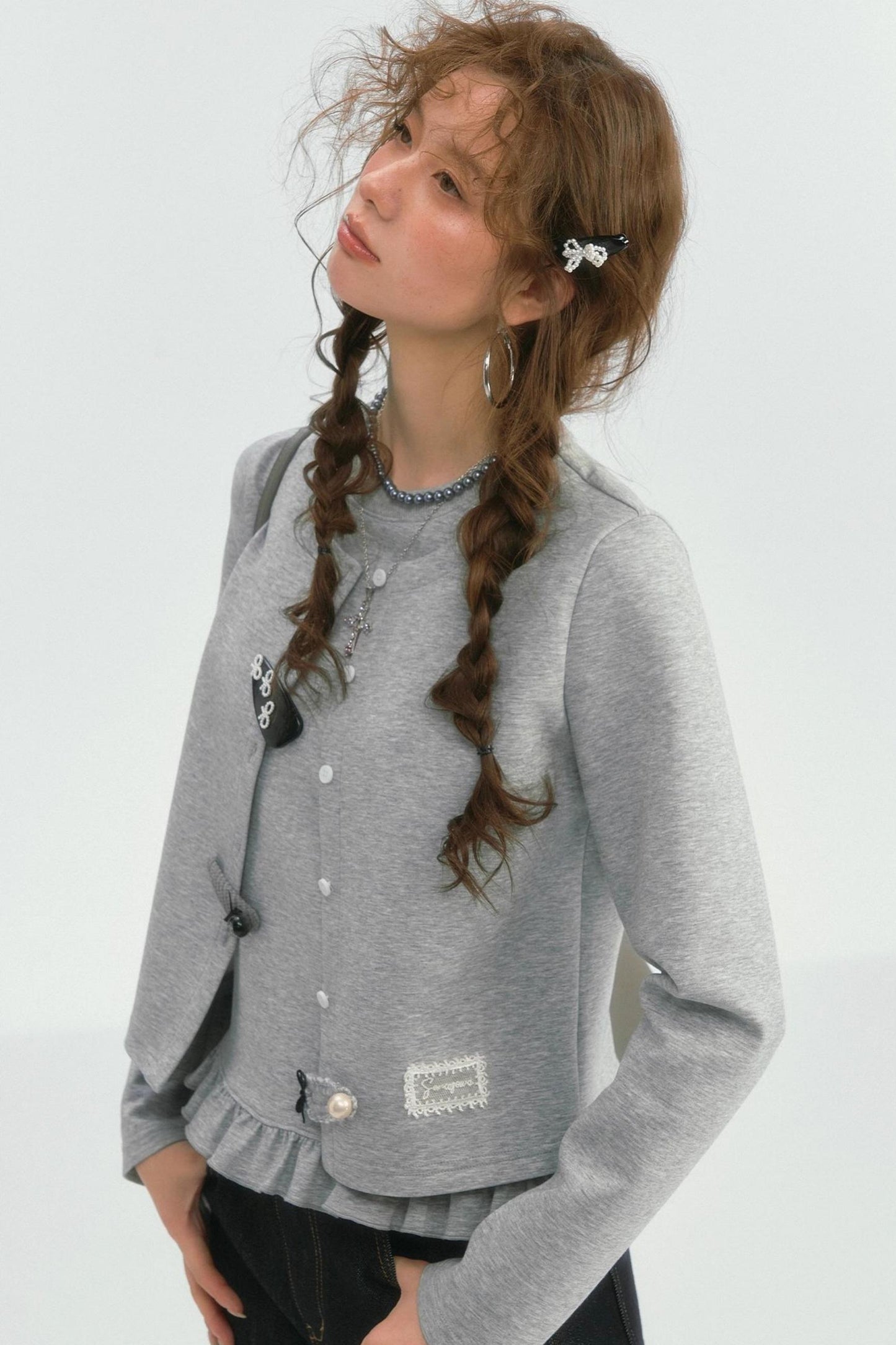 Crewneck Layered Lace Cardigan