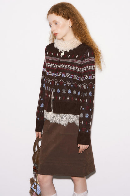 Embroidery Round-Neck Winter Cardigan