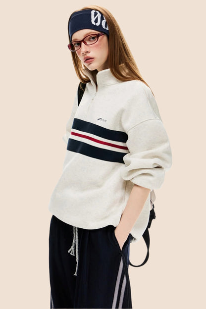 Half-Turtleneck Long Sleeve Contrasting Sweatshirt