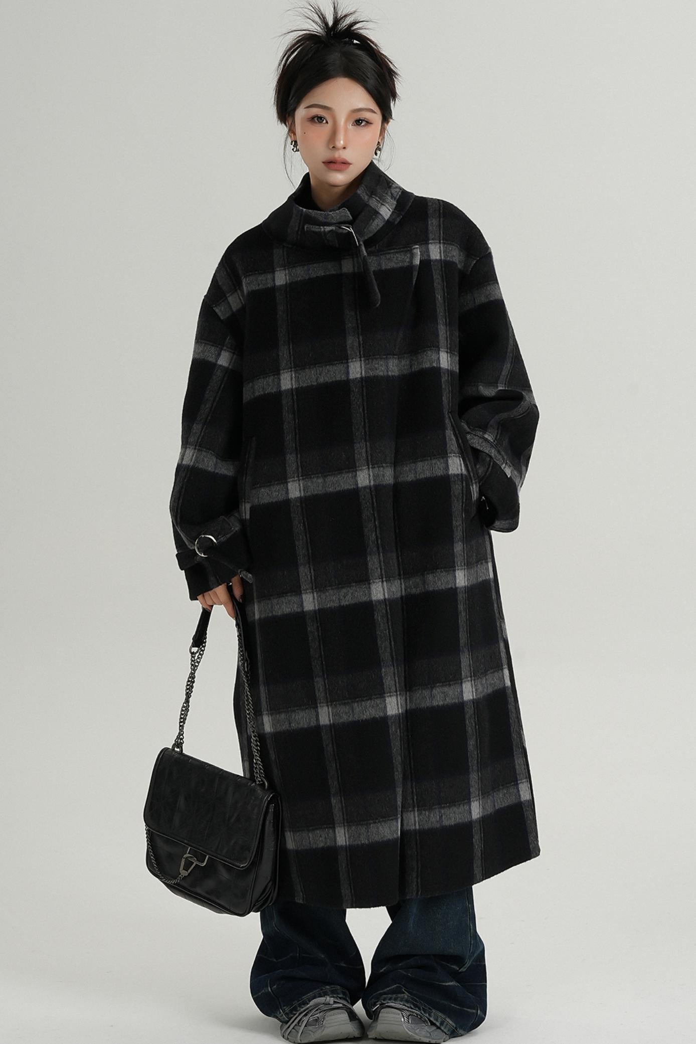 Plaid Wool Long Jacket