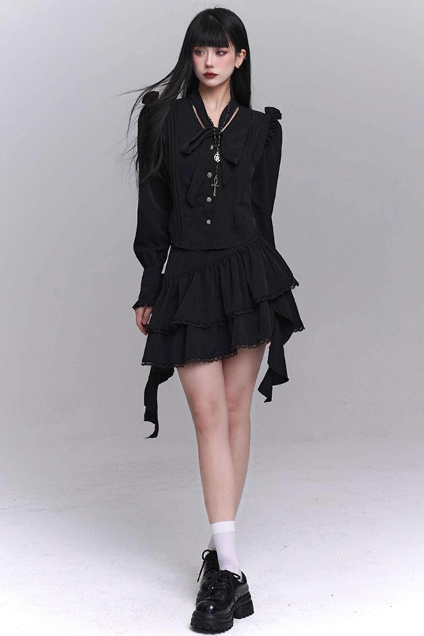 한국 스타일 셔츠 & 스커트 세트 