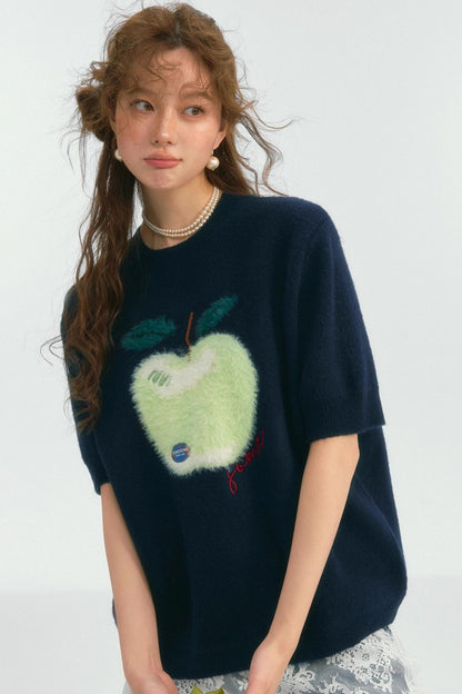 Short-Sleeved Apple Knit Top
