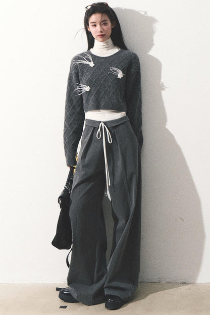 Lace Stitched Loose Fit Pants 