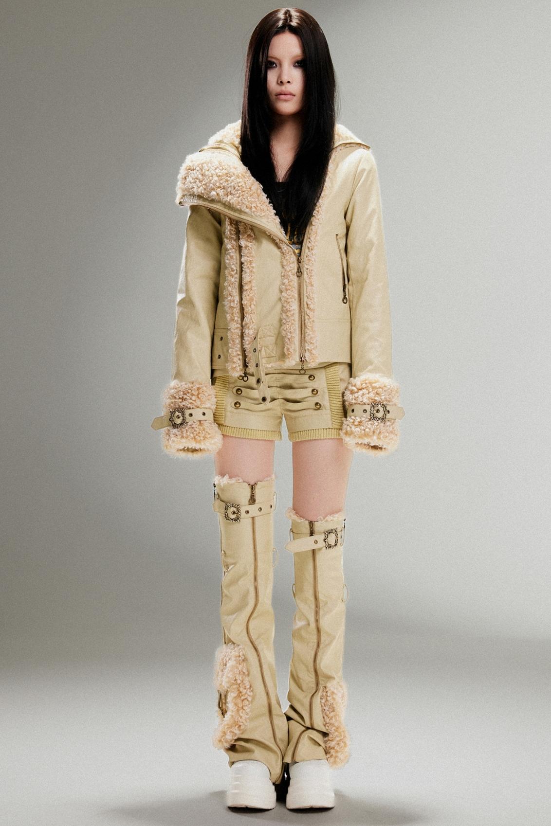 Double Zipper Plush Leather Coat