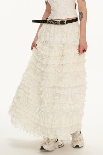 Cake Lace Long Midi Skirt