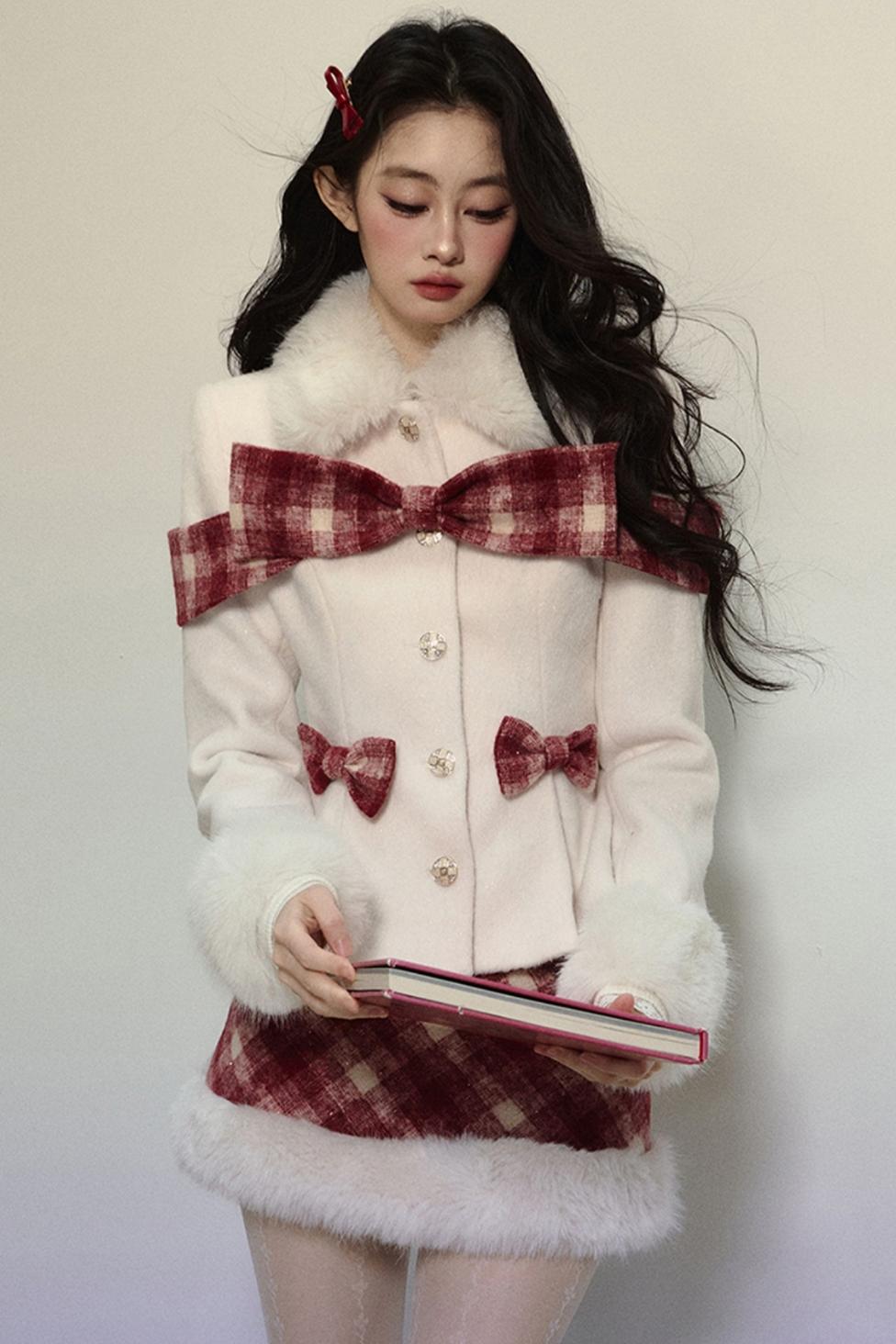 High-End Woolen Jacket & Checkered Skirt Set-Up