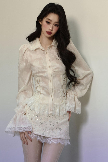 French Lace Slim Long Sleeve Shirt