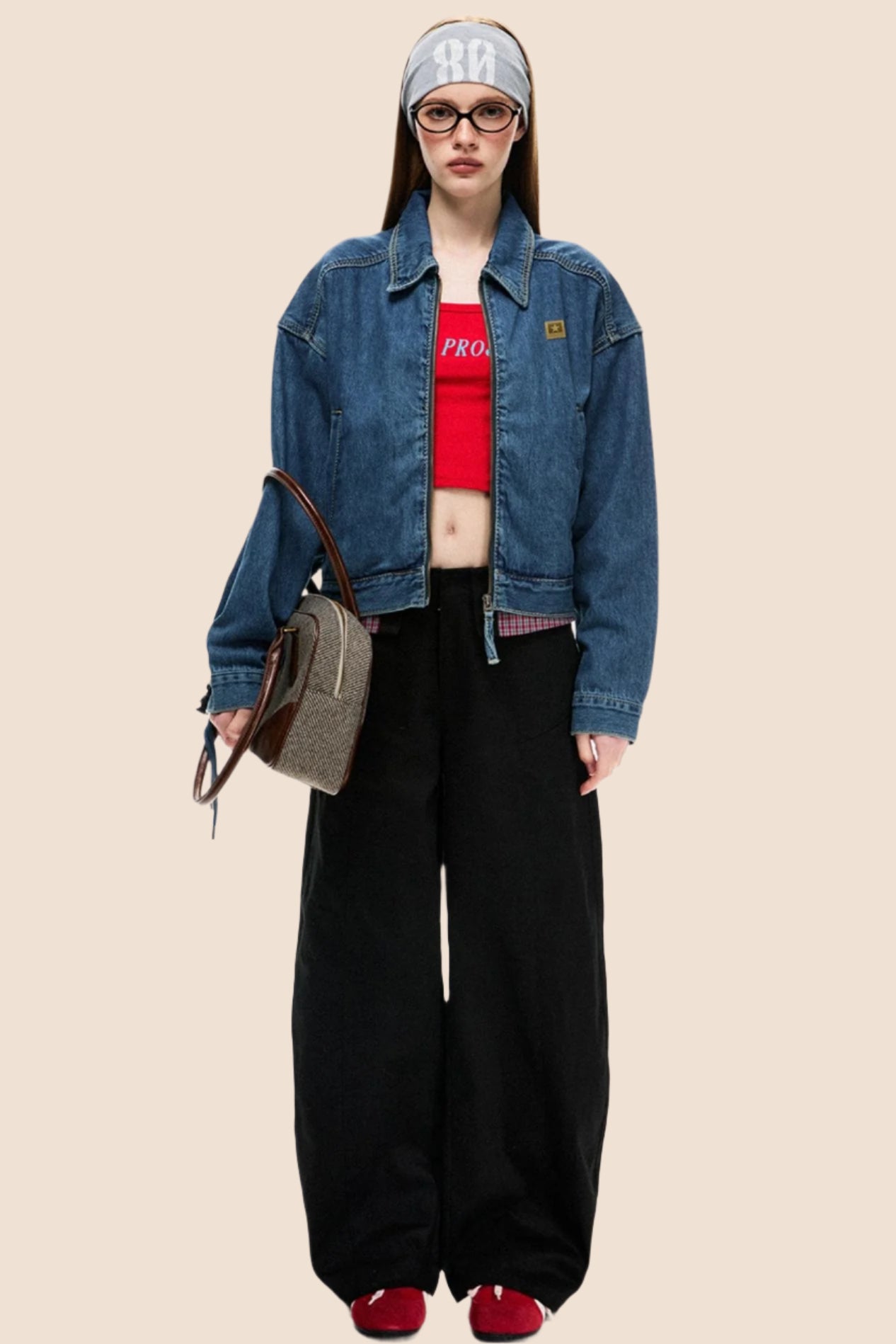 Loose Cargo Crop Denim Jacket