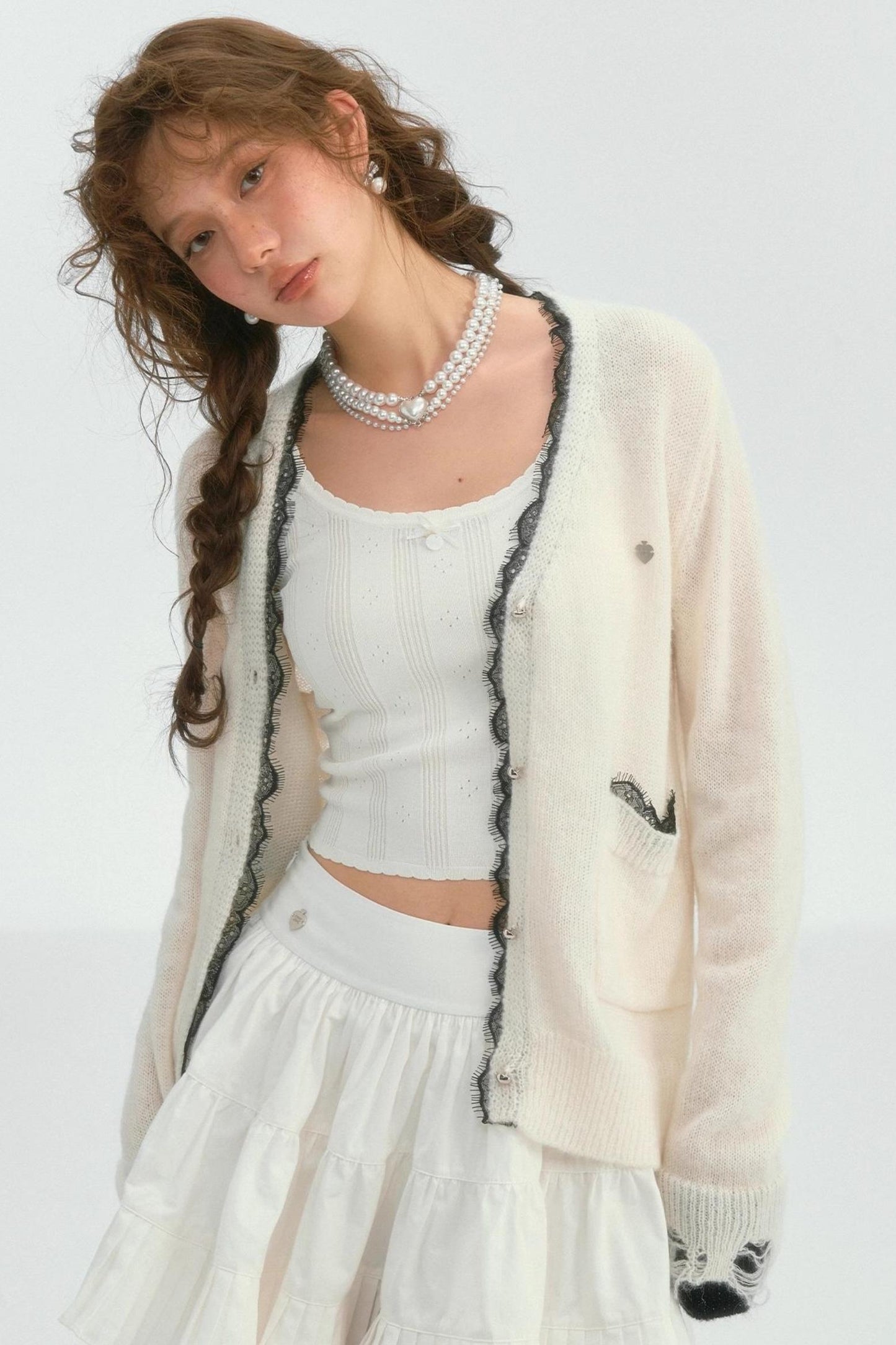 우아한 레이스 패치워크 가디건 