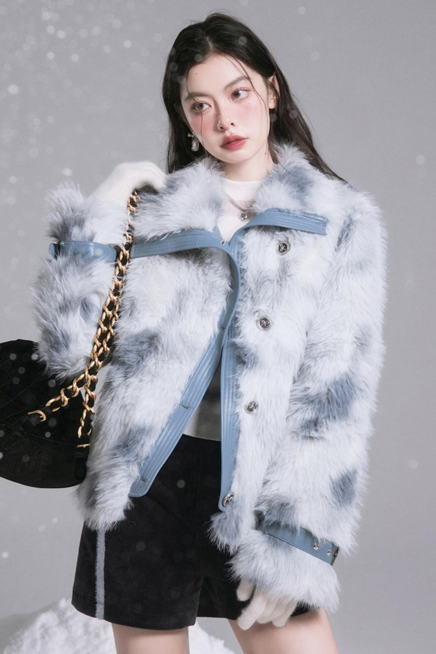 Slanted Lapel Fur Coat