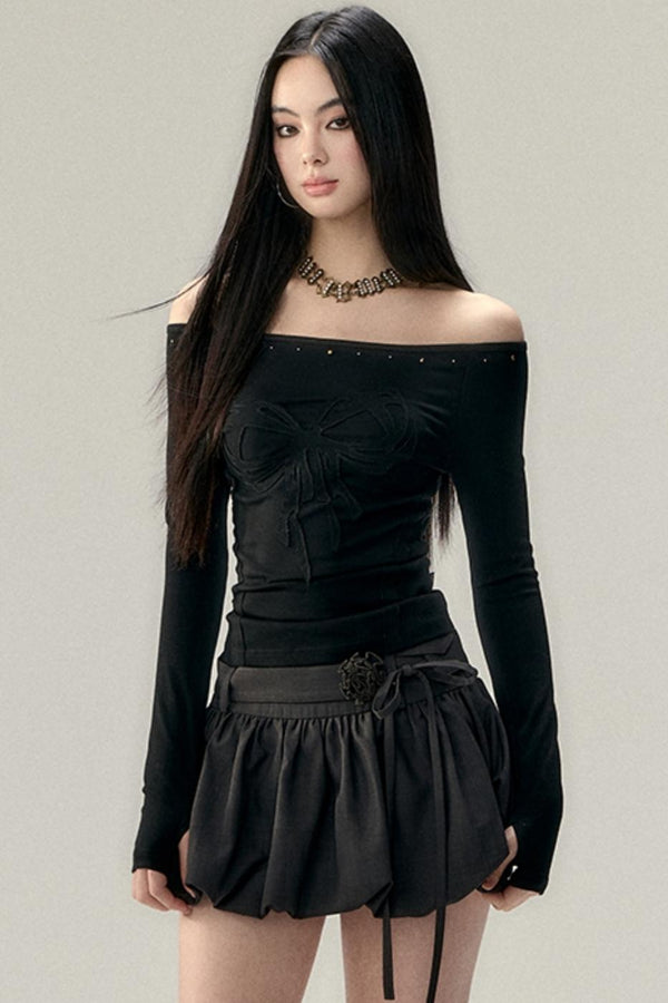 Bow Studded Shoulder Top