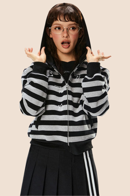 Retro Hooded Striped Sweatshirt