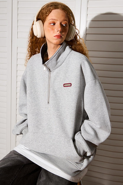 Polo Neck Zip-Up Sweatshirt