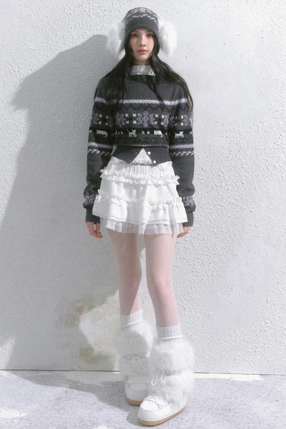 Vintage Streamer Knit Sweater Hat & Skirt Set-Up