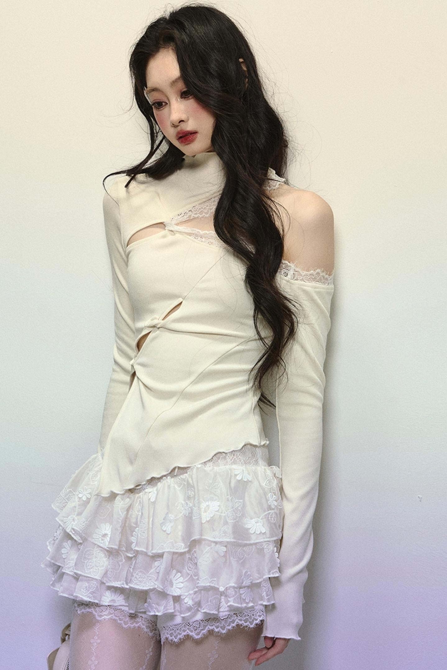 Elegant Half-High Neck Lace Top