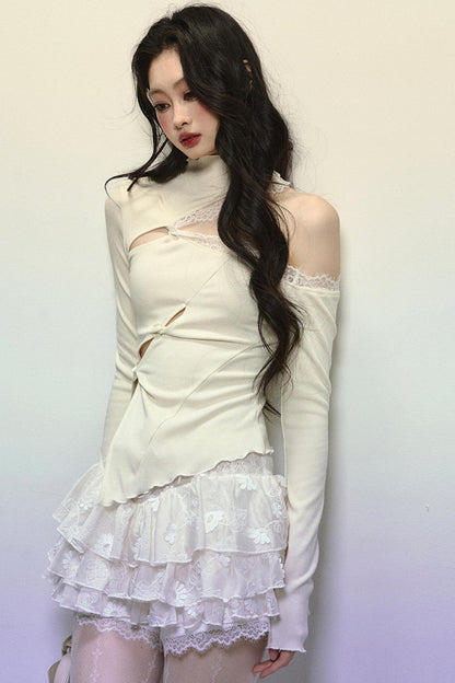 Elegant Half-High Neck Lace Top