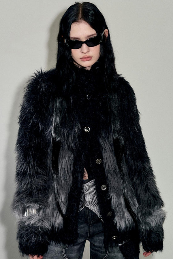 느슨한 모피 자카드 스웨터 