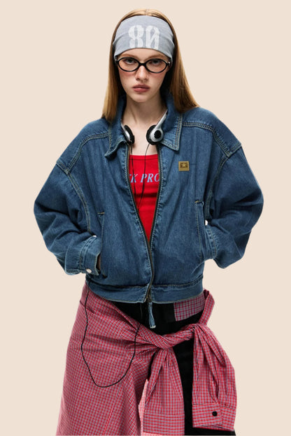 Loose Cargo Crop Denim Jacket