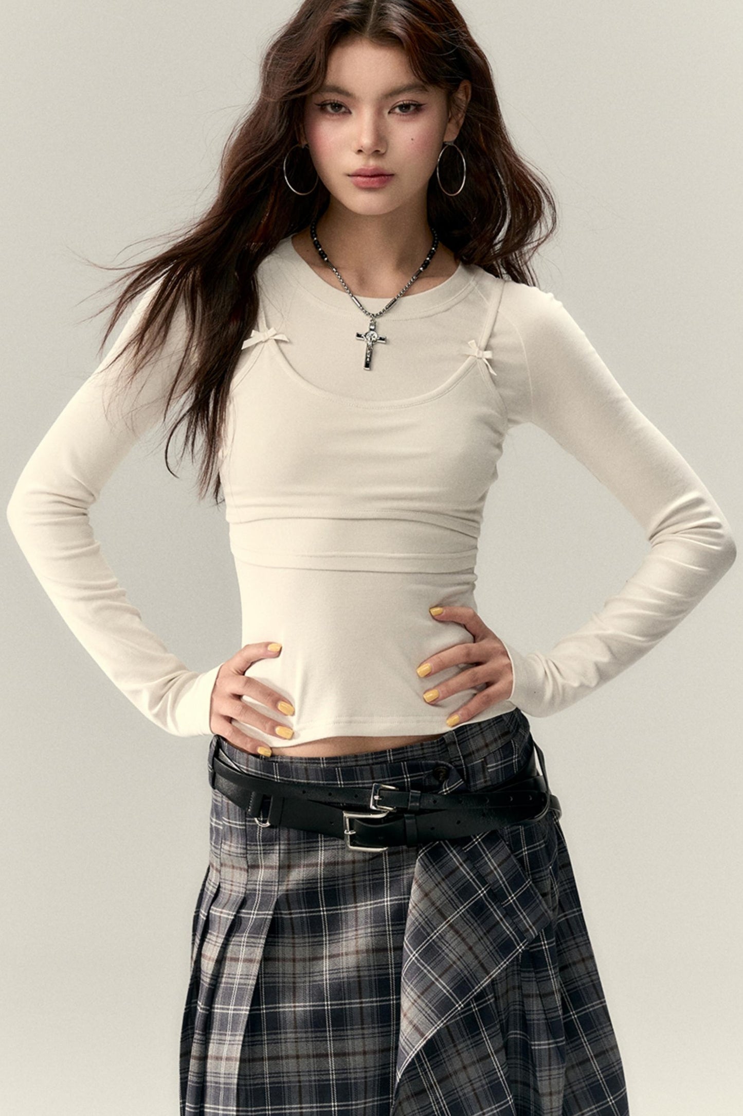 Bow Accent  Long Sleeve Tops