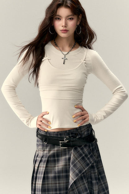 Bow Accent  Long Sleeve Tops