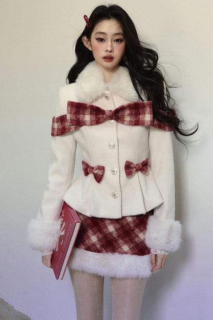 High-End Woolen Jacket & Checkered Skirt Set-Up