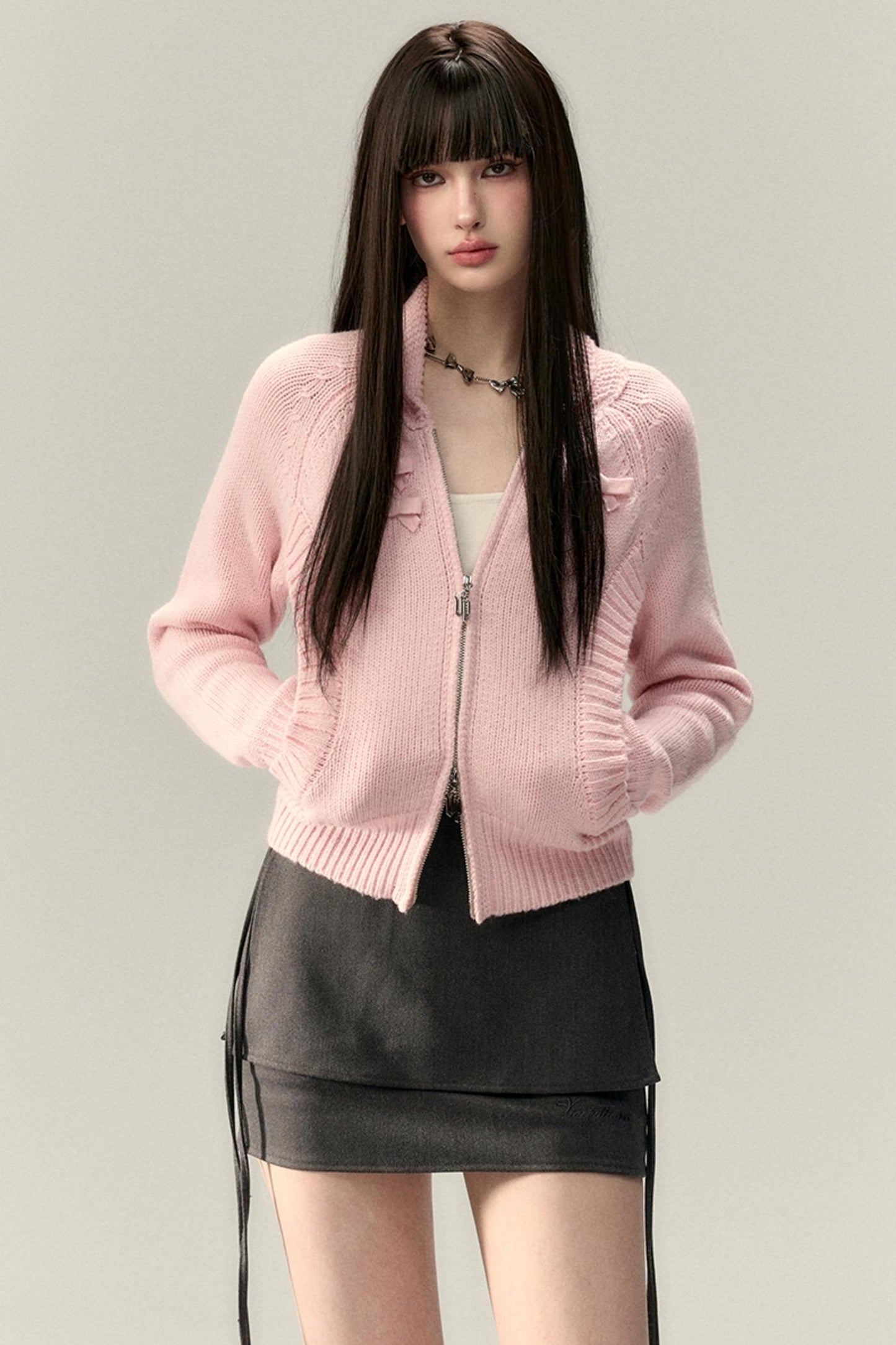 Three-Dimensional Ribbon Pocket Cardigan