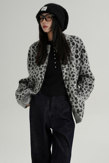 Leopard Print Knit Cardigan 