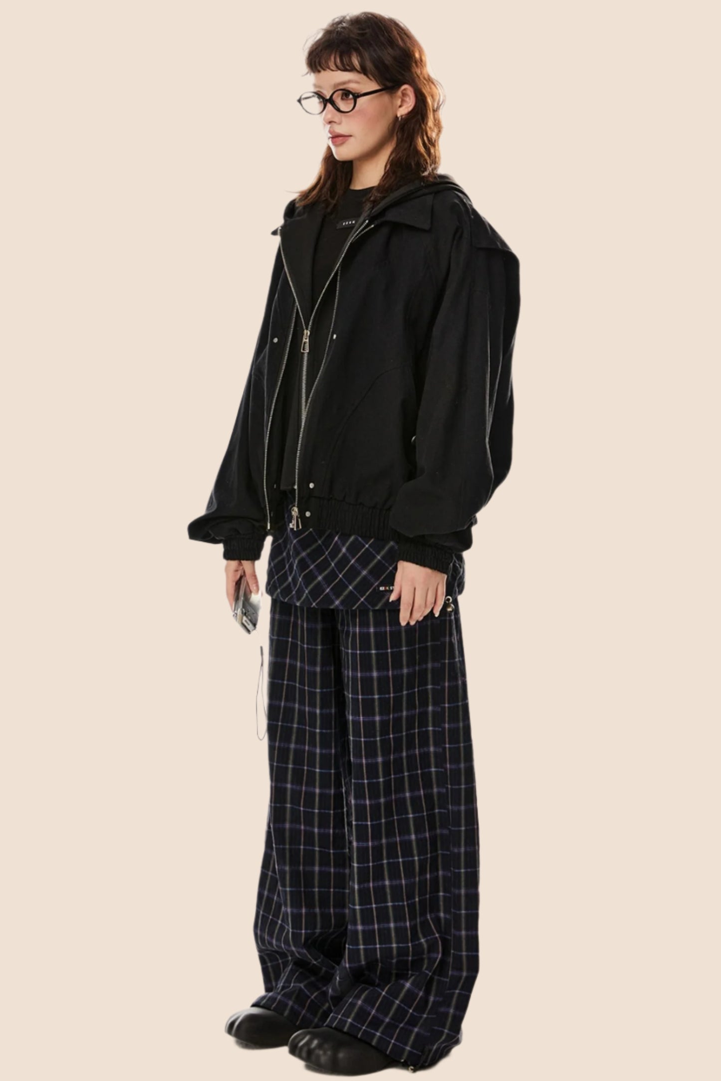 Retro Wide-Leg Check Pants