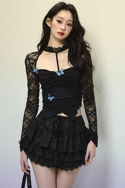 High-Waisted Jacquard Short Skirt