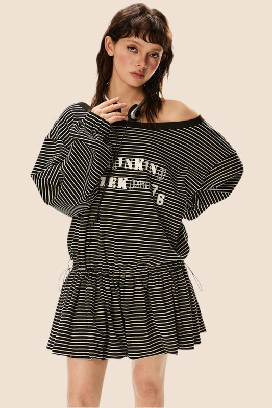 Slatted Shoulder Long Sleeve Dress