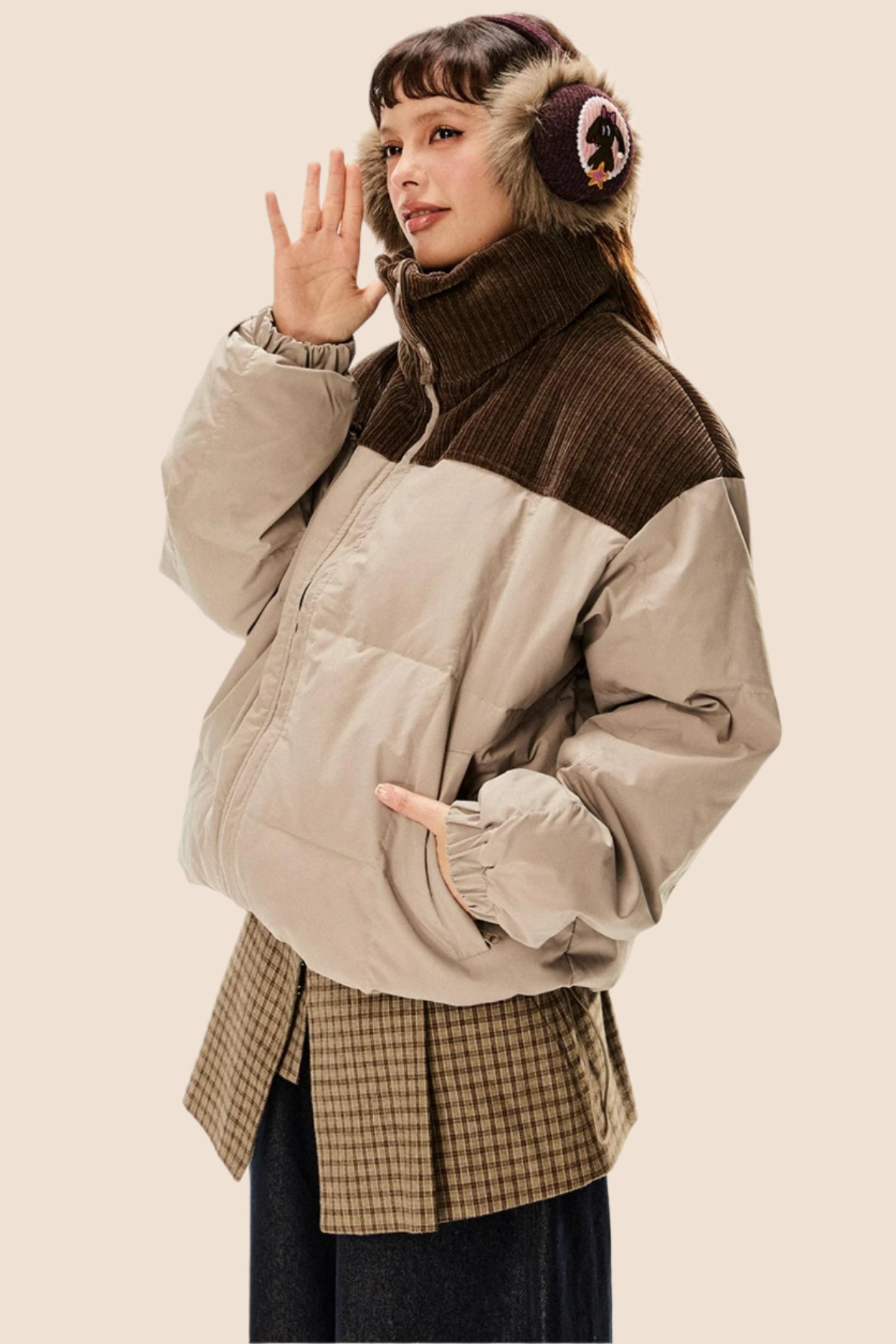 Retro Stand Collar Corduroy Down Jacket