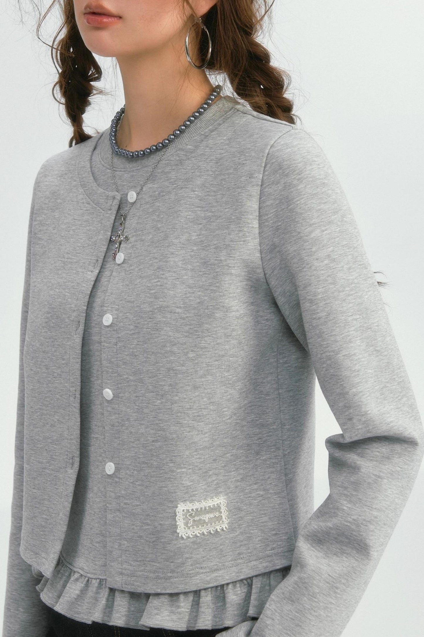 Crewneck Layered Lace Cardigan