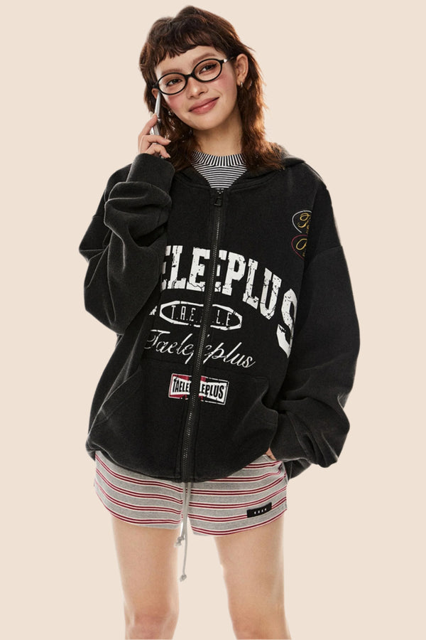 Monogram Print Hooded Cardigan Jacket