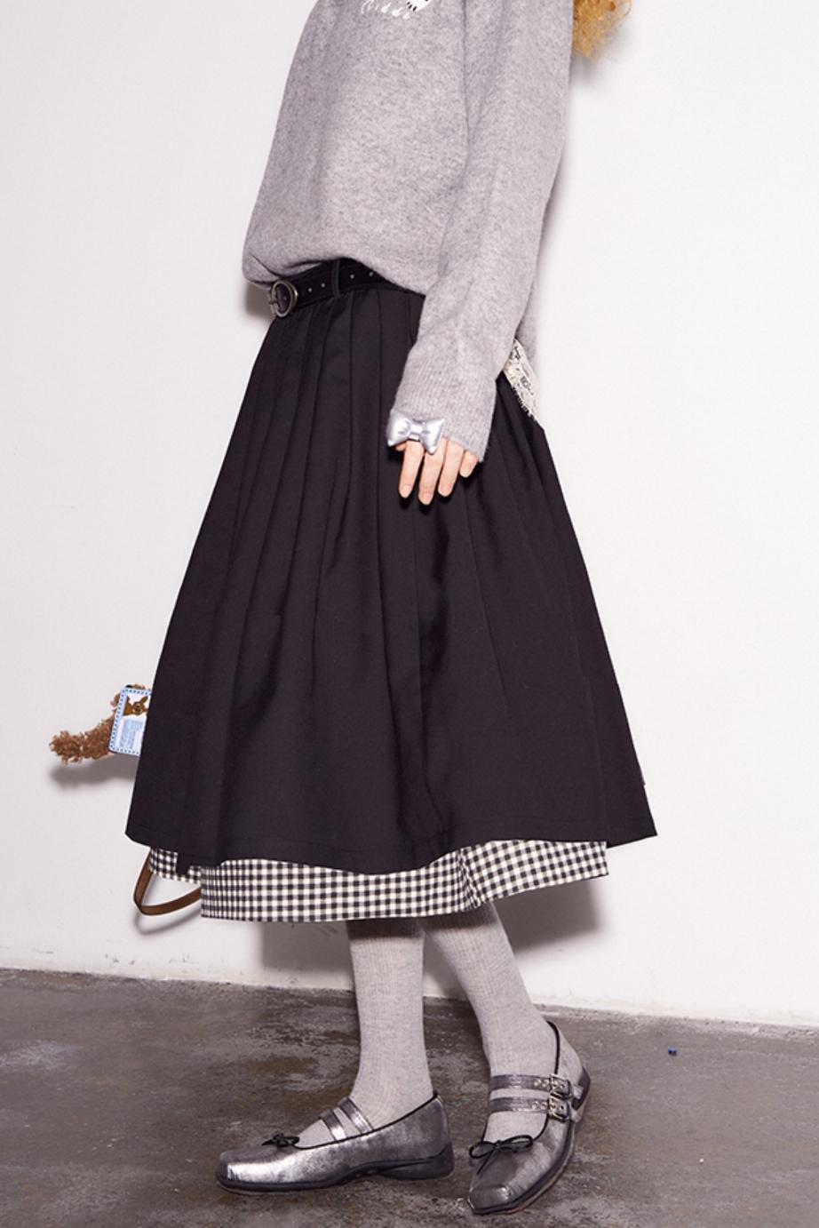 Simple Layered Stitching Skirt