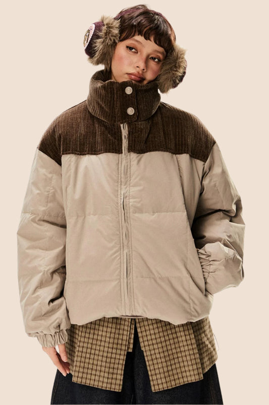 Retro Stand Collar Corduroy Down Jacket