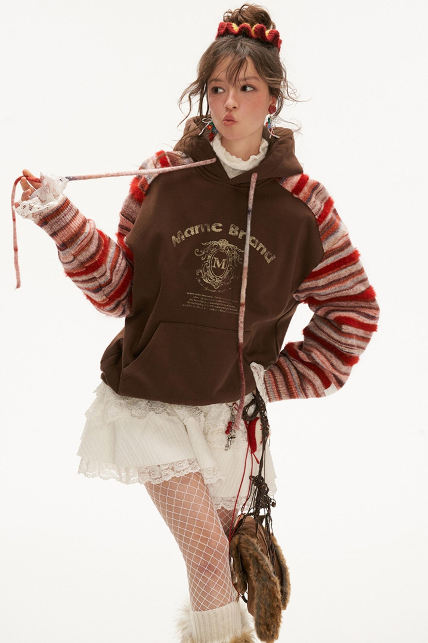 Stitched Striped Woolen Hoodie