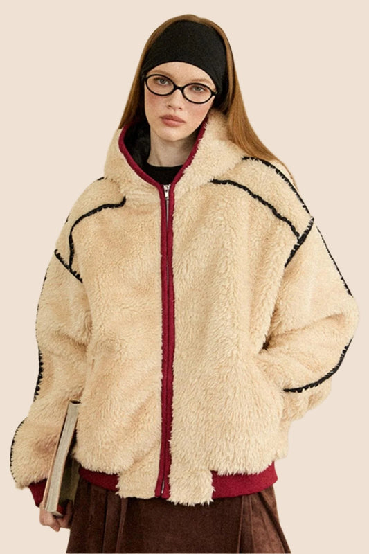 Contrasting Stitching Fluffy Jacket