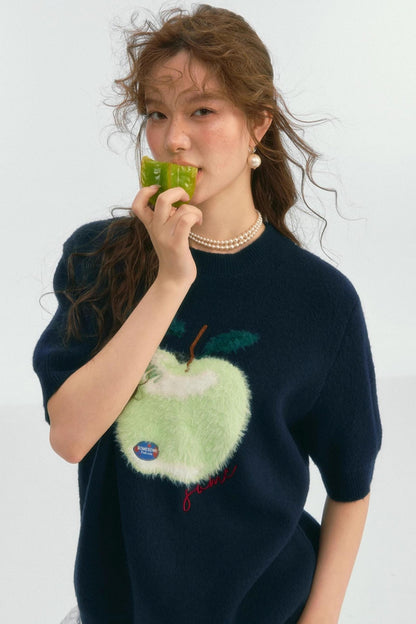 Short-Sleeved Apple Knit Top