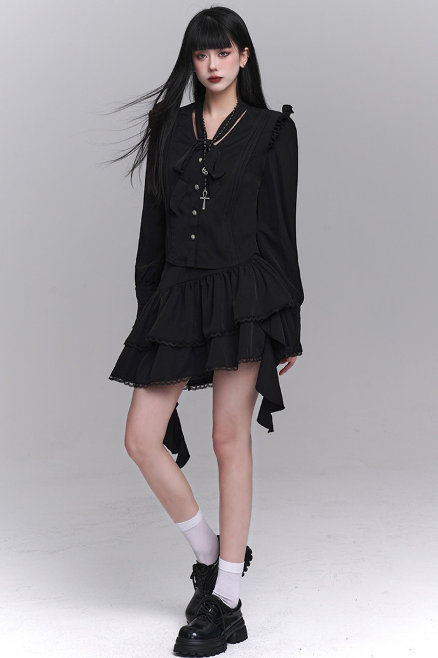 한국 스타일 셔츠 & 스커트 세트 