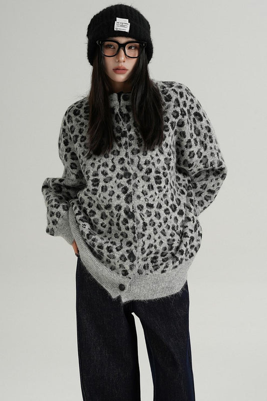 Leopard Print Knit Cardigan 