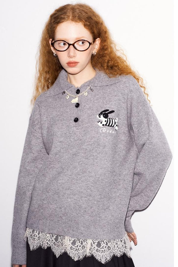 Lässiger Polo-Strickpullover im Preppy-Stil 