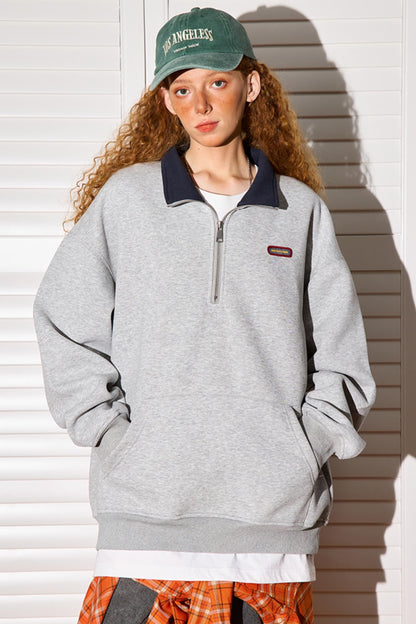 Polo Neck Zip-Up Sweatshirt