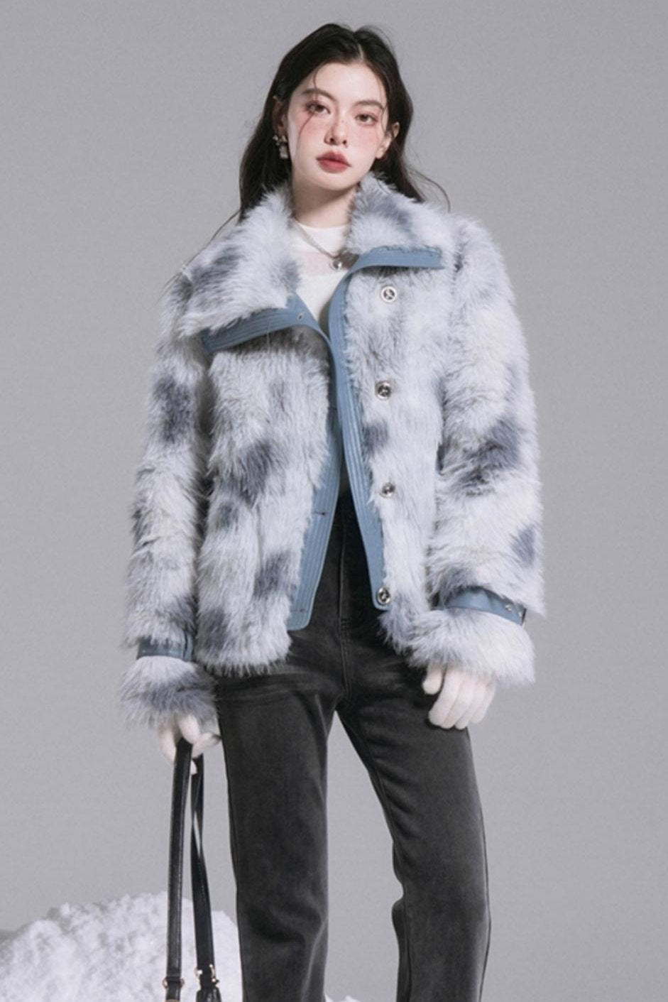 Slanted Lapel Fur Coat